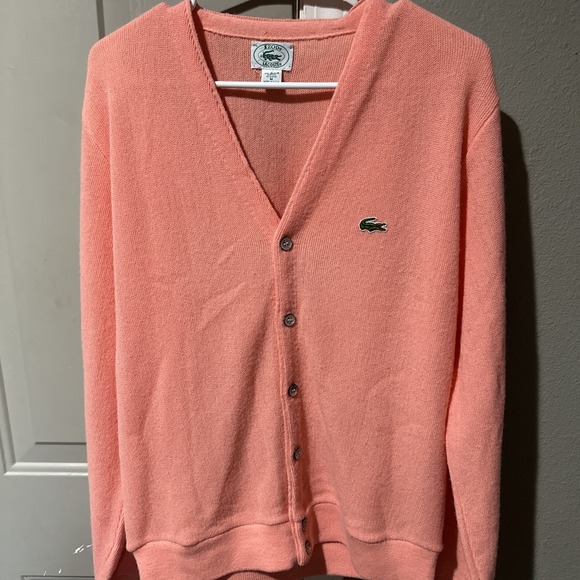 IZOD Lacoste Vintage 80'S 90'S Acrylic Knit Cardigan Made in USA Men's Med Pink - Picture 1 of 7